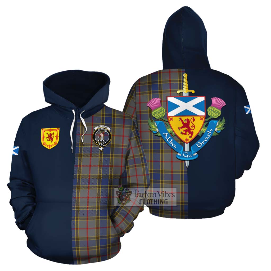 Tartan Vibes Clothing Balfour Tartan Cotton Hoodie Alba with Scottish Lion Royal Arm Half Style