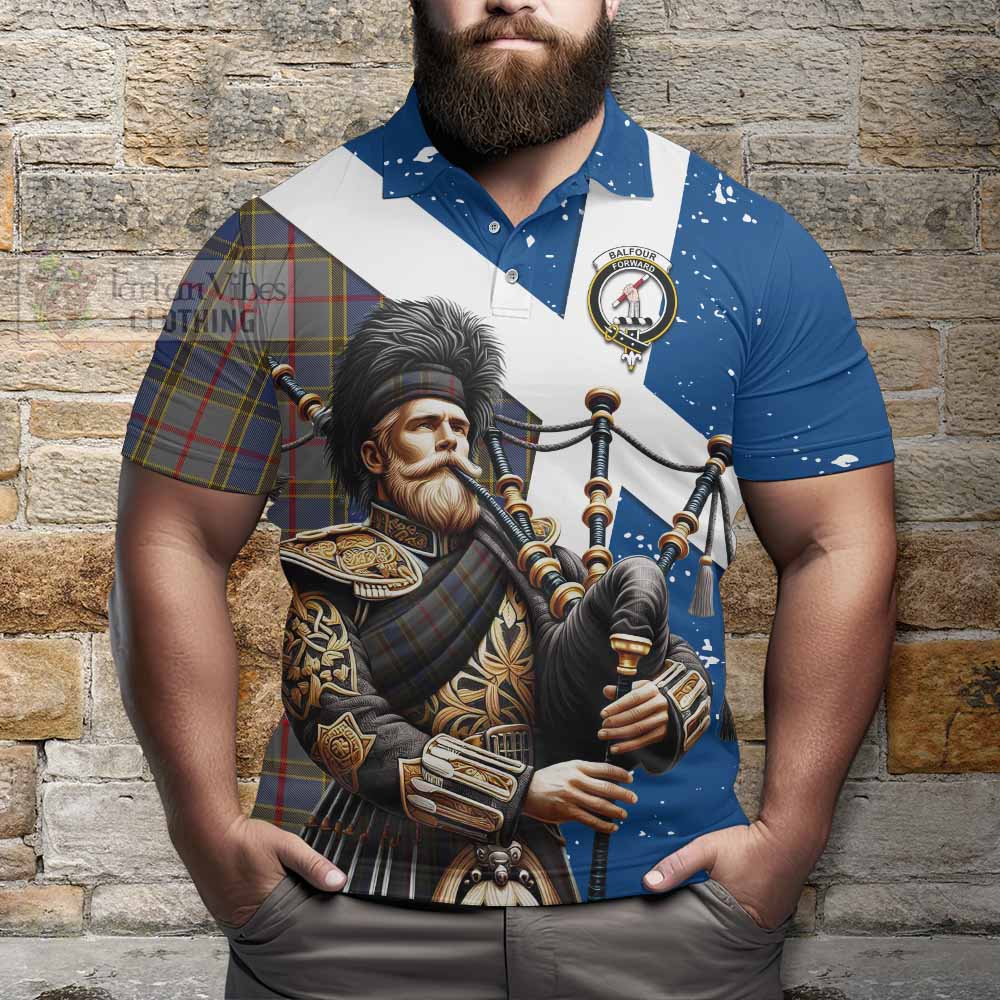 Tartan Vibes Clothing Balfour Tartan Polo Shirt with Family Crest Scottish Bagpiper Vibes