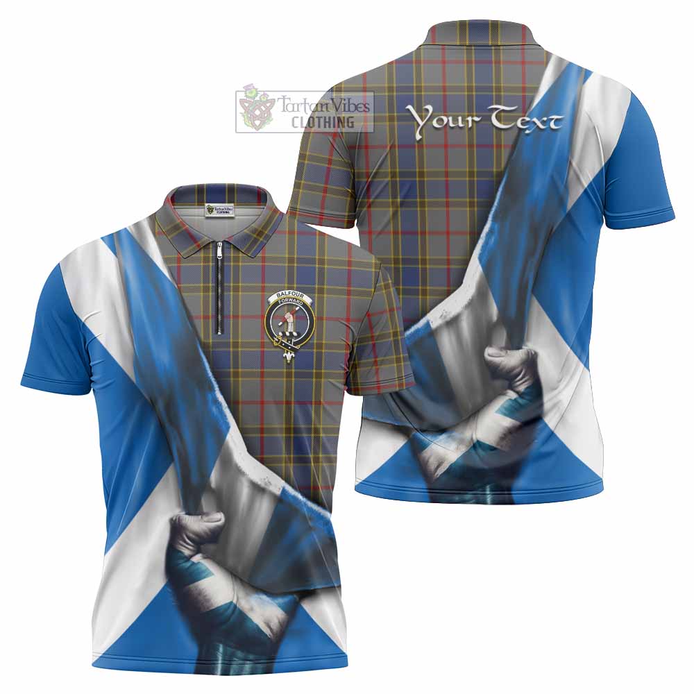 Tartan Vibes Clothing Balfour Tartan Zipper Polo Shirt with Family Crest Scotland Patriotic Style