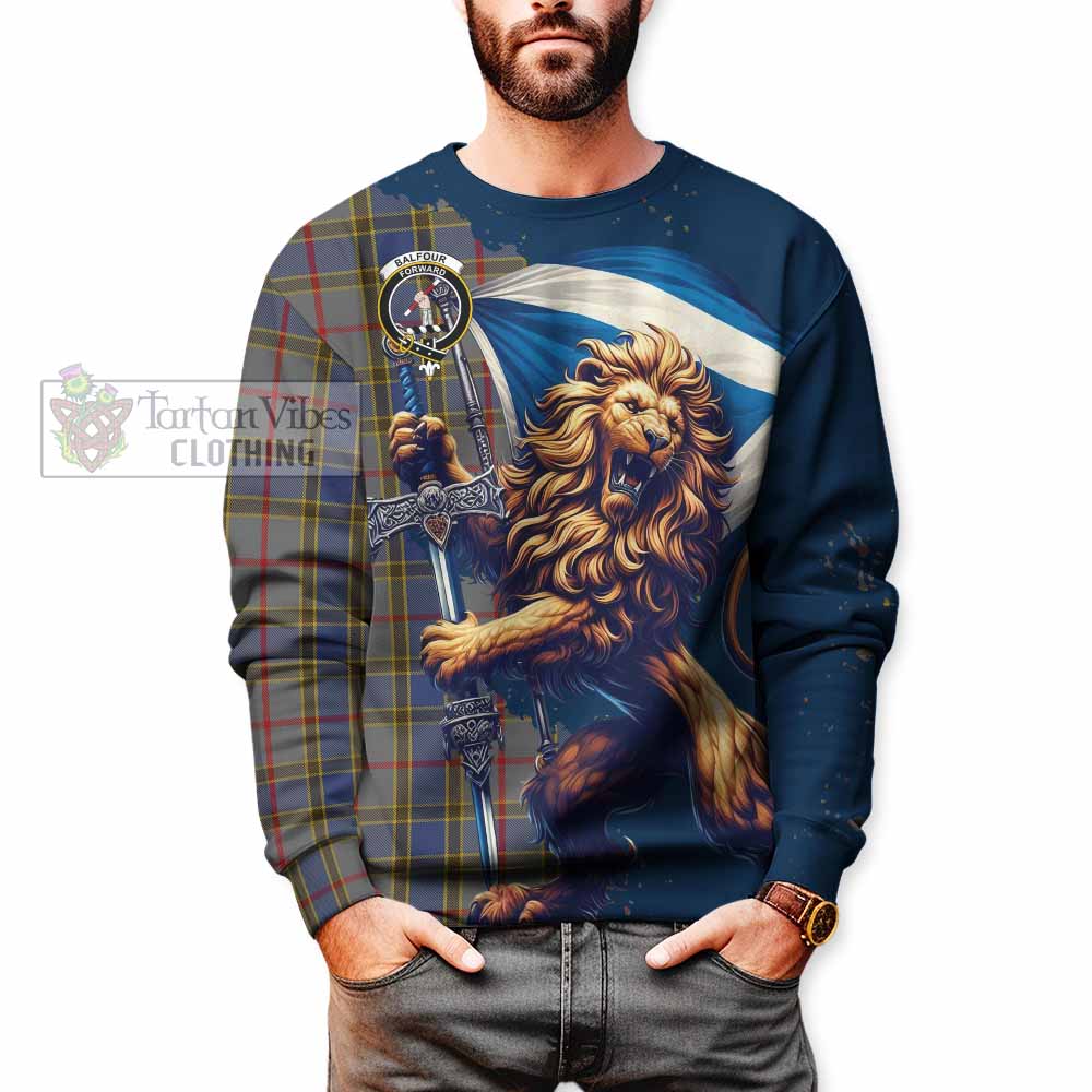 Tartan Vibes Clothing Balfour Tartan Family Crest Sweatshirt with Scottish Majestic Lion