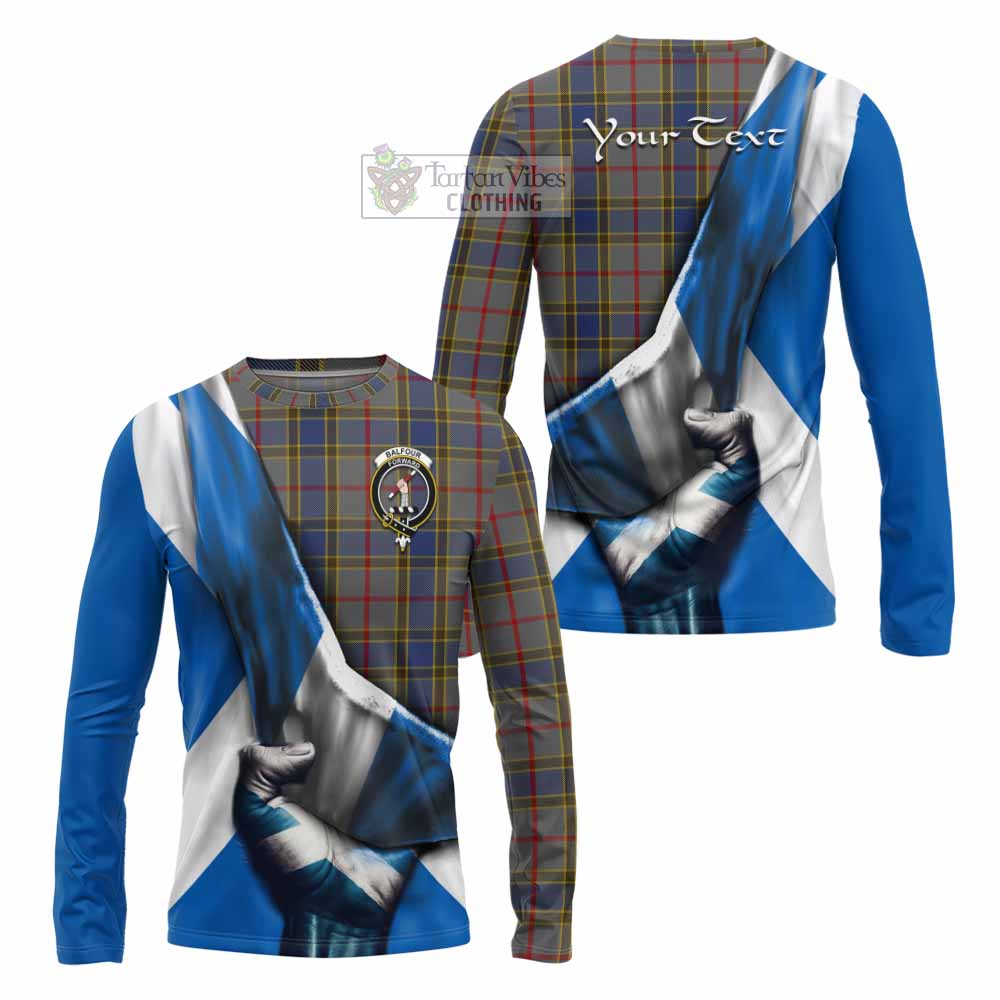 Tartan Vibes Clothing Balfour Tartan Long Sleeve T-Shirt with Family Crest Scotland Patriotic Style