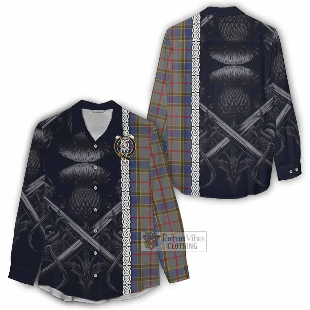 Tartan Vibes Clothing Balfour Tartan Women's Casual Shirt with Family Crest Cross Sword Thistle Celtic Vibes