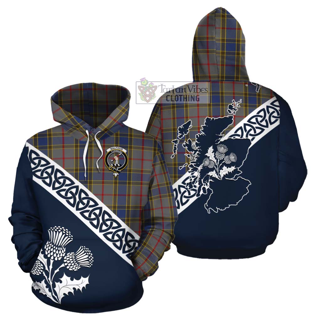 Tartan Vibes Clothing Balfour Tartan Cotton Hoodie Featuring Thistle and Scotland Map