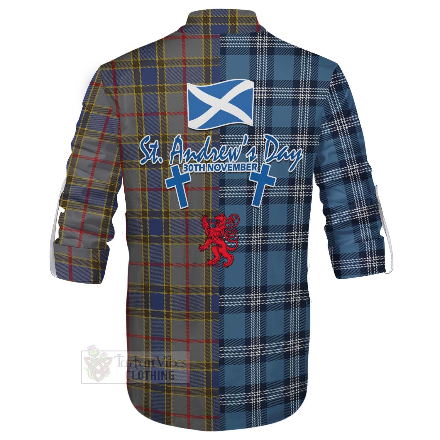 Tartan Vibes Clothing Balfour Tartan Ghillie Kilt Shirt Happy St. Andrew's Day Half Tartan Style