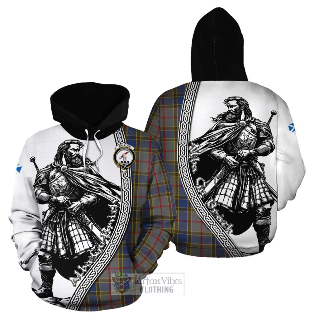 Tartan Vibes Clothing Balfour Tartan Clan Crest Cotton Hoodie with Highlander Warrior Celtic Style