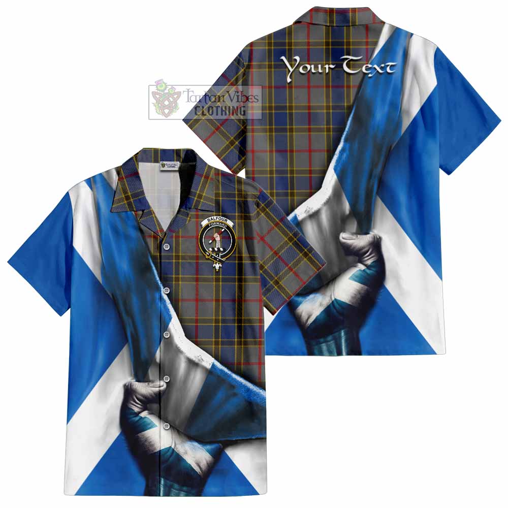 Tartan Vibes Clothing Balfour Tartan Short Sleeve Button Shirt with Family Crest Scotland Patriotic Style