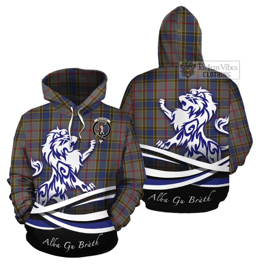 Tartan Vibes Clothing Balfour Tartan Cotton Hoodie with Alba Gu Brath Regal Lion Emblem