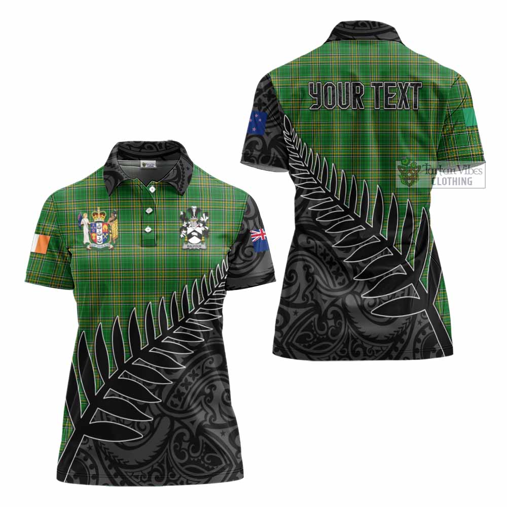 Tartan Vibes Clothing Balfour Irish Clan Tartan Women's Polo Shirt with Coat of Arms New Zealand Silver Fern Half Style