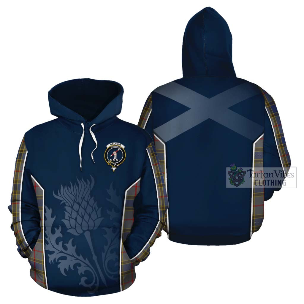 Tartan Vibes Clothing Balfour Tartan Cotton Hoodie with Family Crest and Scottish Thistle Vibes Sport Style