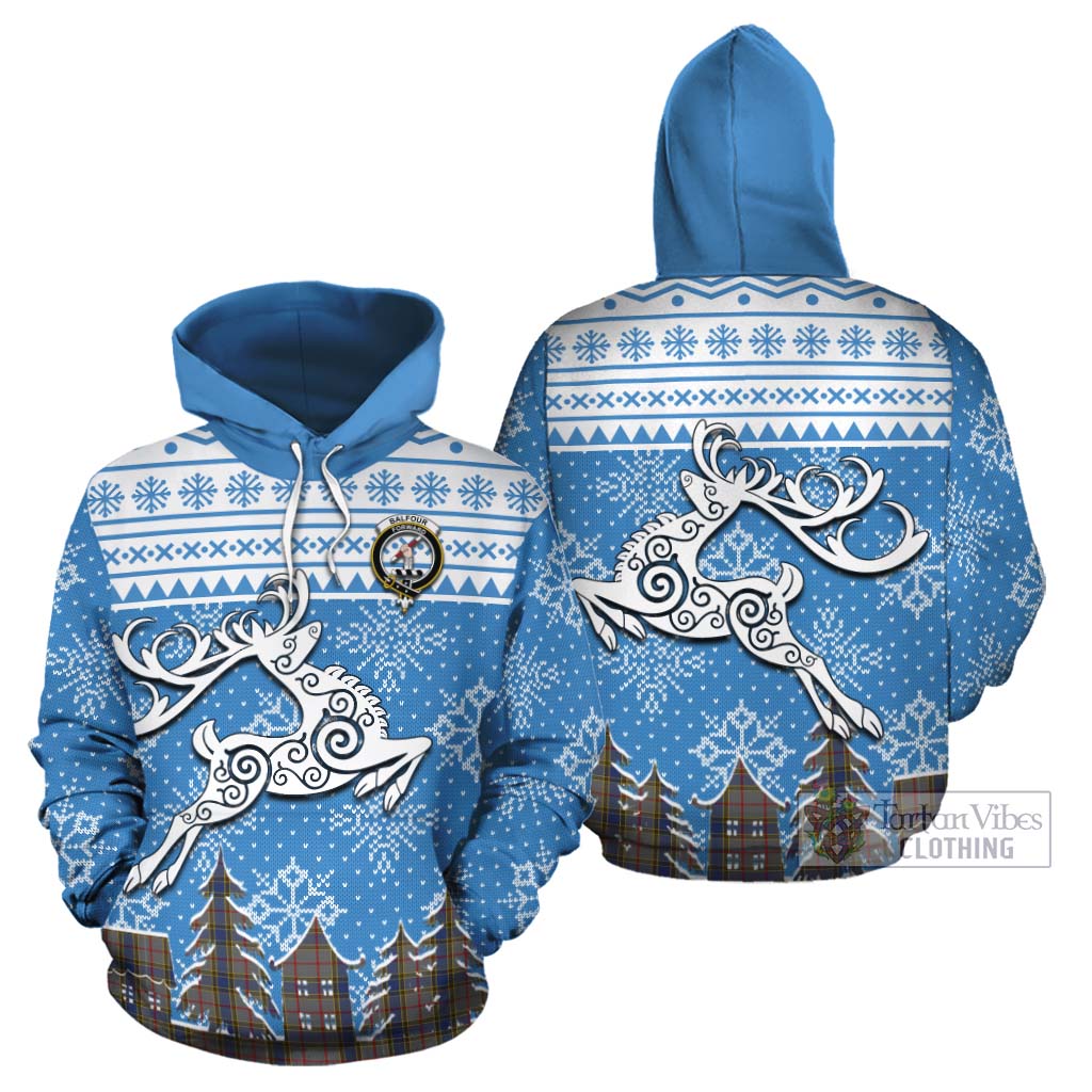 Tartan Vibes Clothing Balfour Clan Christmas Cotton Hoodie Celtic Reindeer Style