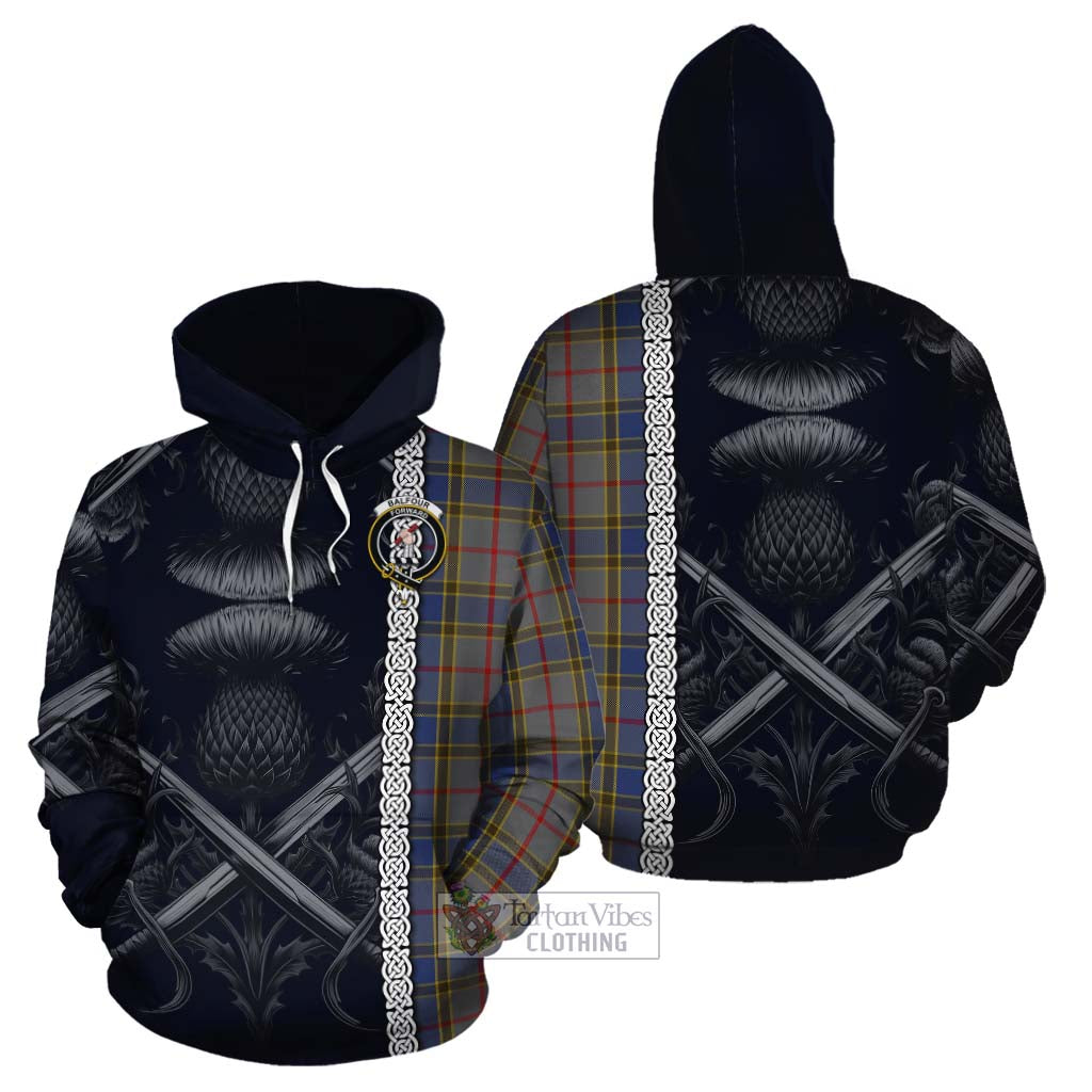 Tartan Vibes Clothing Balfour Tartan Cotton Hoodie with Family Crest Cross Sword Thistle Celtic Vibes