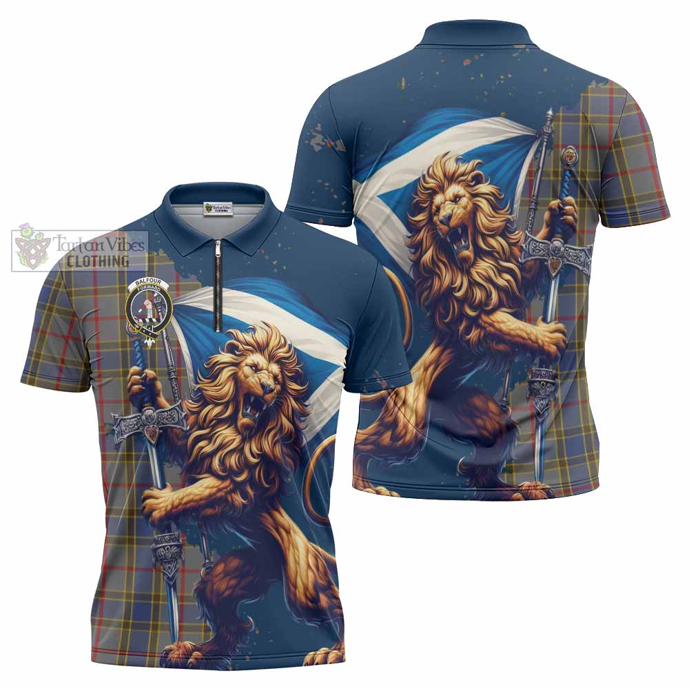 Tartan Vibes Clothing Balfour Tartan Family Crest Zipper Polo Shirt with Scottish Majestic Lion