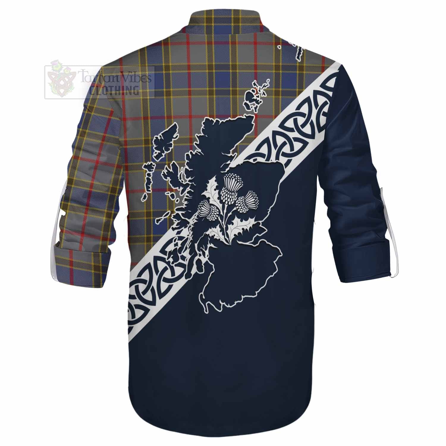 Tartan Vibes Clothing Balfour Tartan Ghillie Kilt Shirt Featuring Thistle and Scotland Map