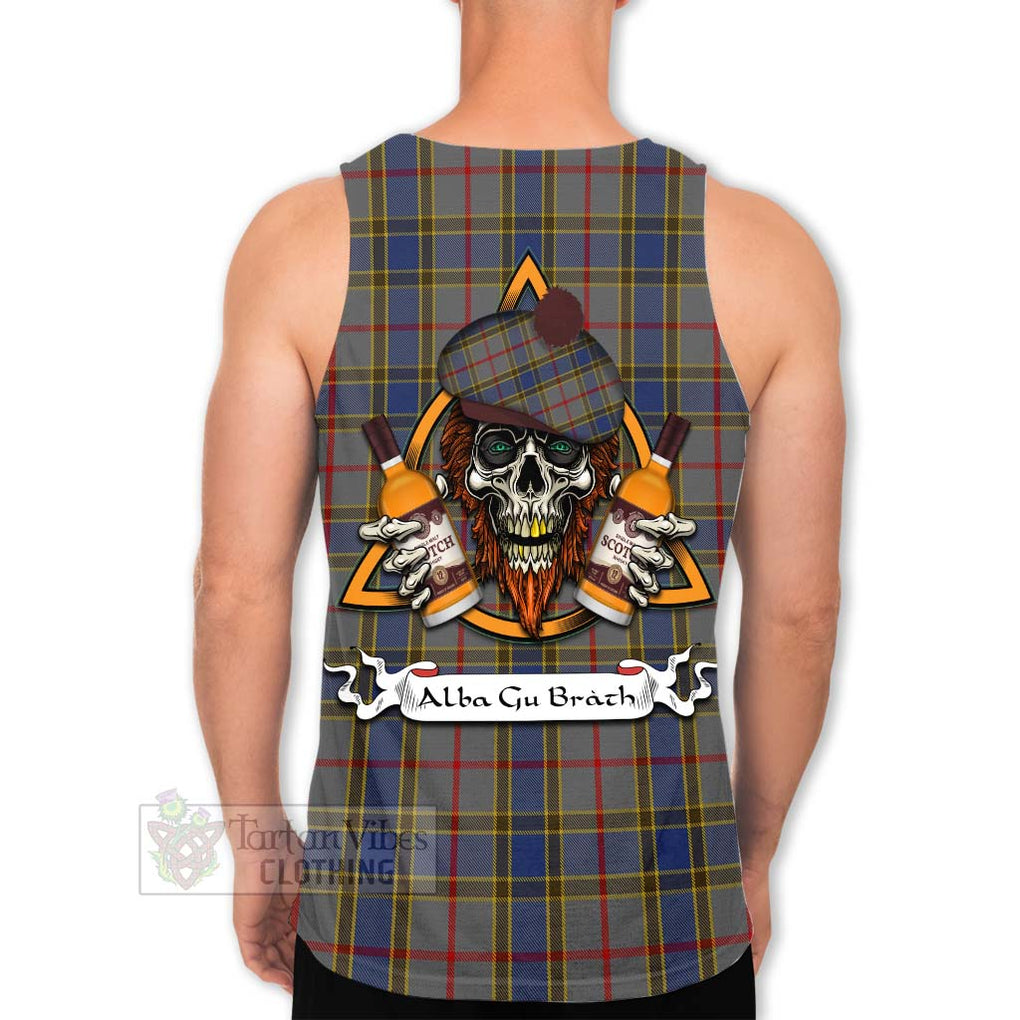 Tartan Vibes Clothing Balfour Tartan Men's Tank Top with Family Crest and Bearded Skull Holding Bottles of Whiskey