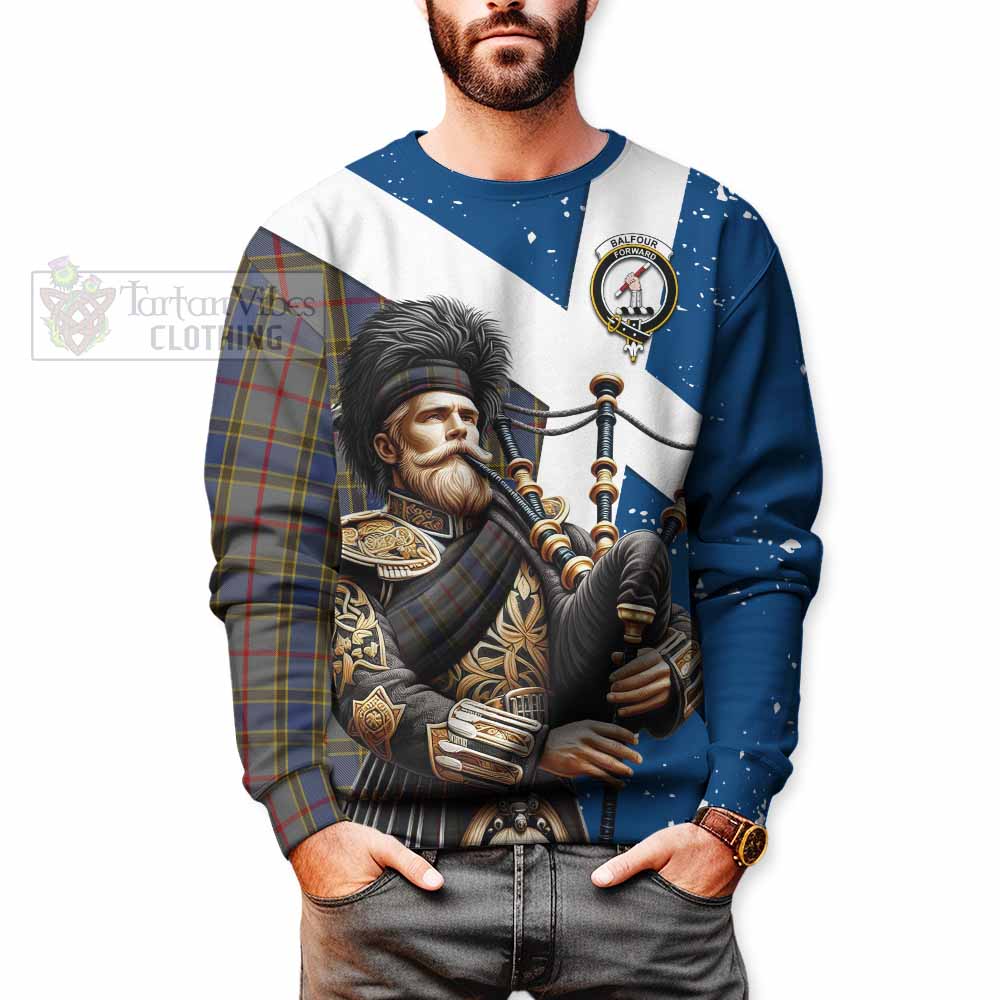 Tartan Vibes Clothing Balfour Tartan Sweatshirt with Family Crest Scottish Bagpiper Vibes