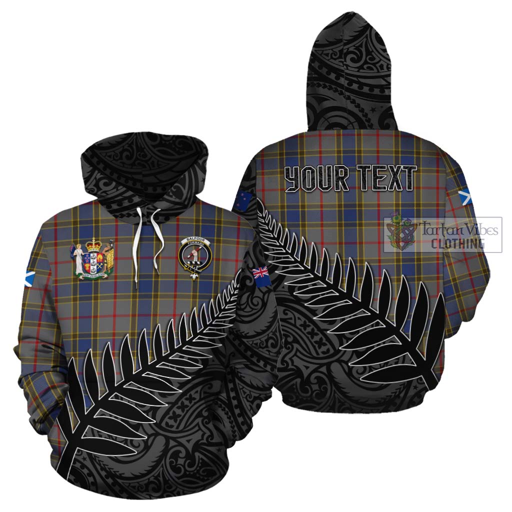 Tartan Vibes Clothing Balfour Crest Tartan Cotton Hoodie with New Zealand Silver Fern Half Style