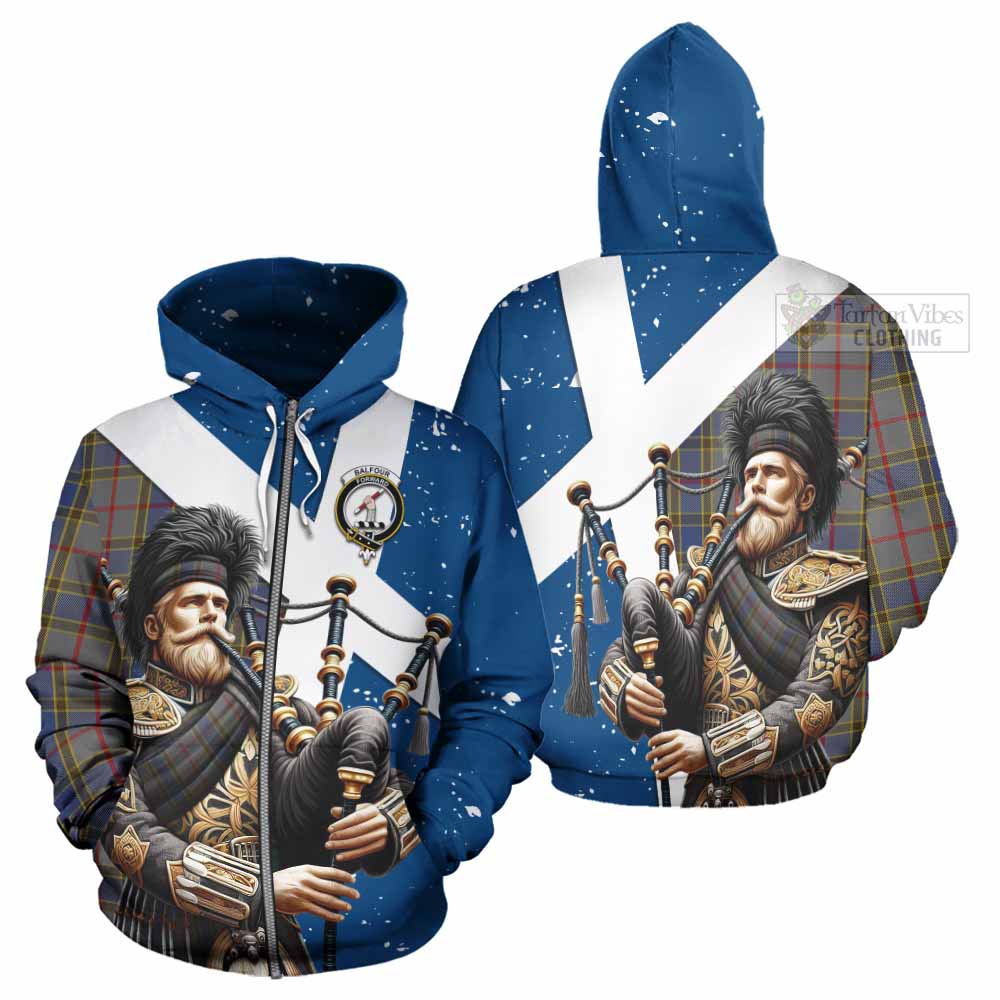 Tartan Vibes Clothing Balfour Tartan Hoodie with Family Crest Scottish Bagpiper Vibes