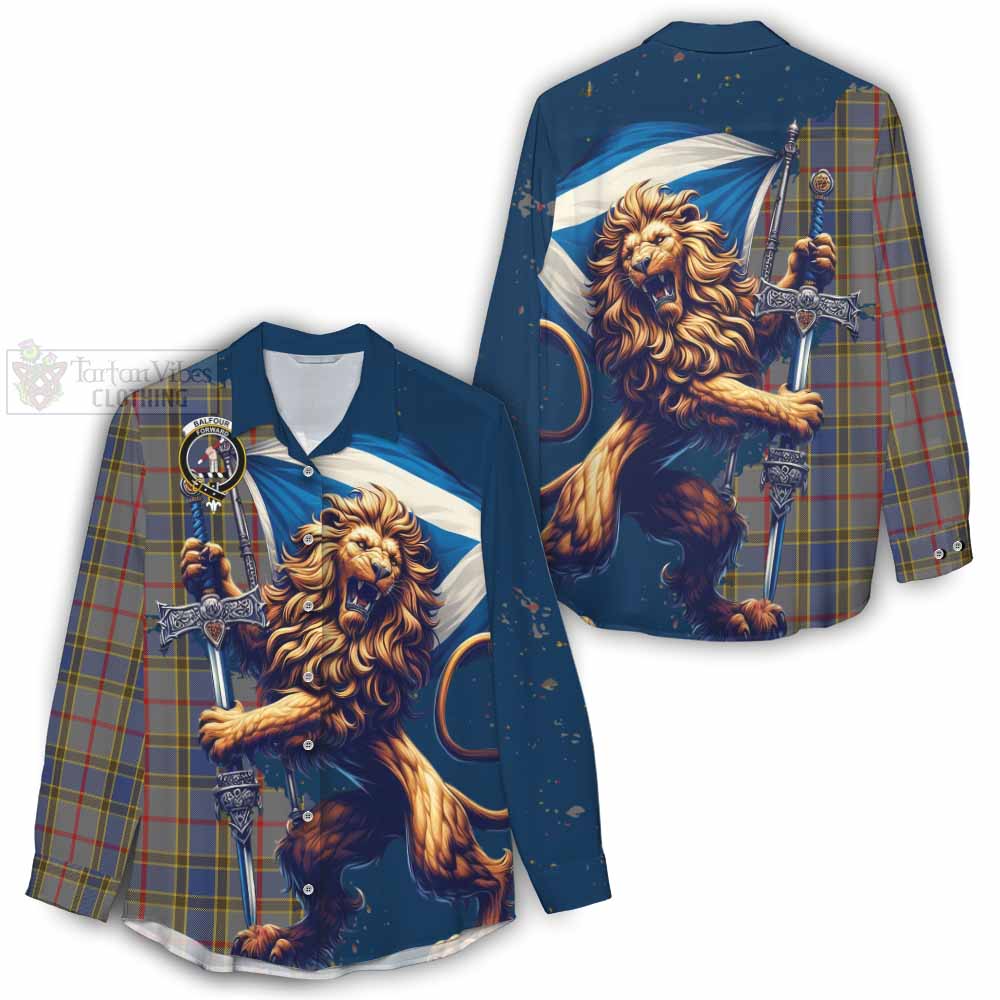 Tartan Vibes Clothing Balfour Tartan Family Crest Women's Casual Shirt with Scottish Majestic Lion