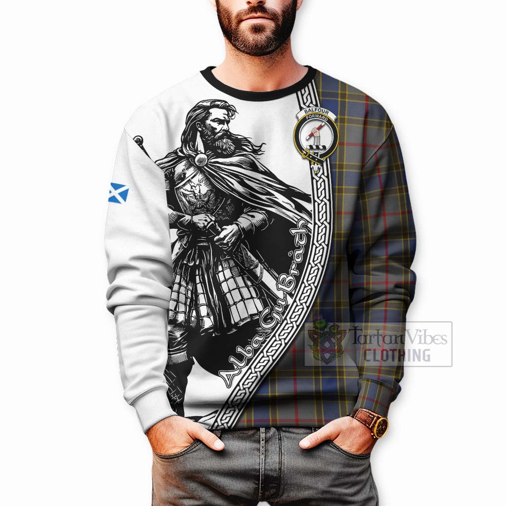 Tartan Vibes Clothing Balfour Tartan Clan Crest Sweatshirt with Highlander Warrior Celtic Style