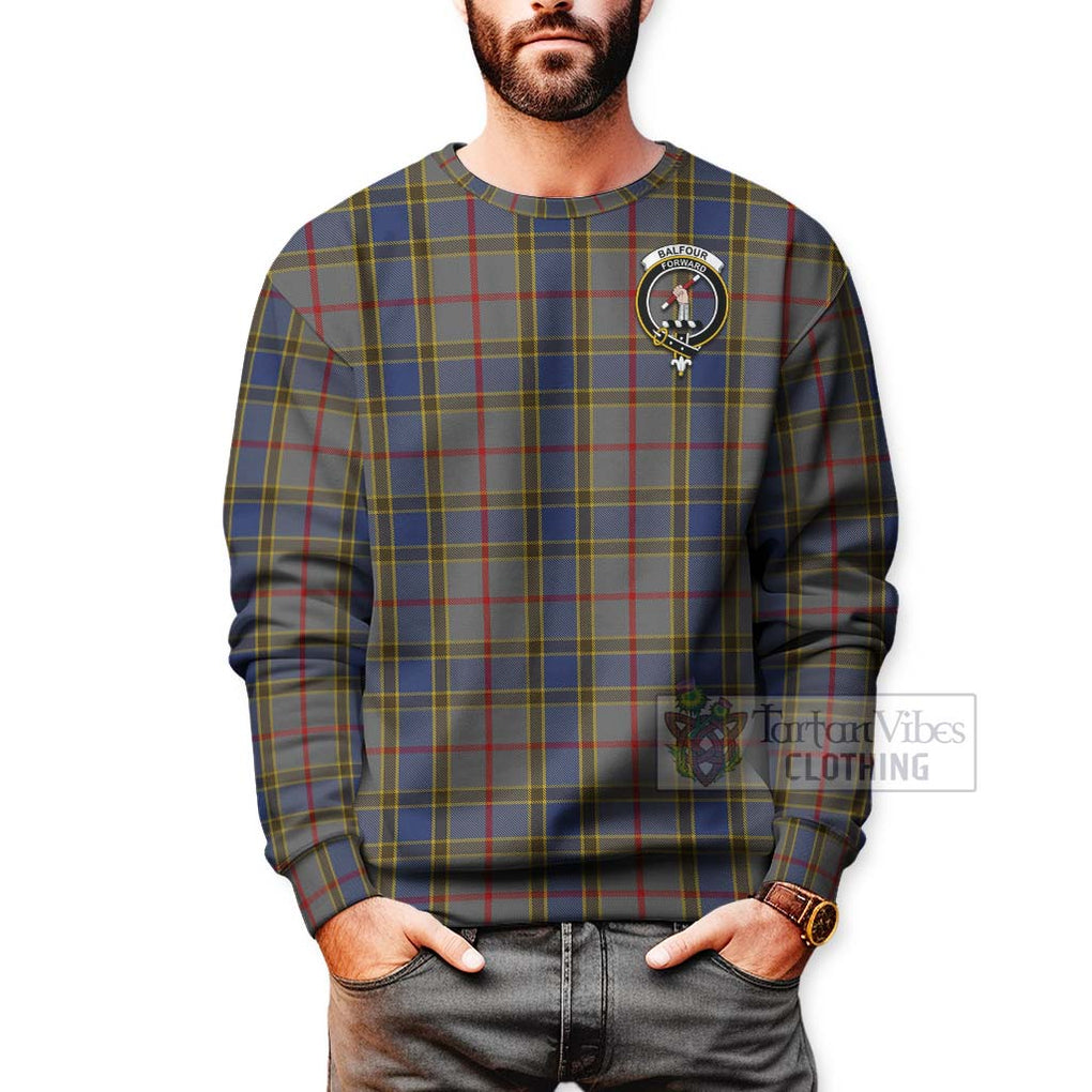 Tartan Vibes Clothing Balfour Tartan Sweatshirt with Family Crest and Bearded Skull Holding Bottles of Whiskey