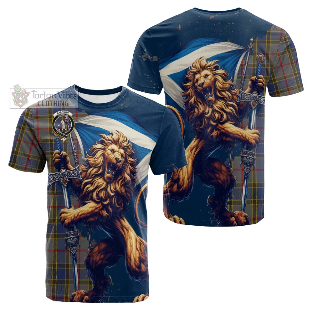 Tartan Vibes Clothing Balfour Tartan Family Crest Cotton T-shirt with Scottish Majestic Lion