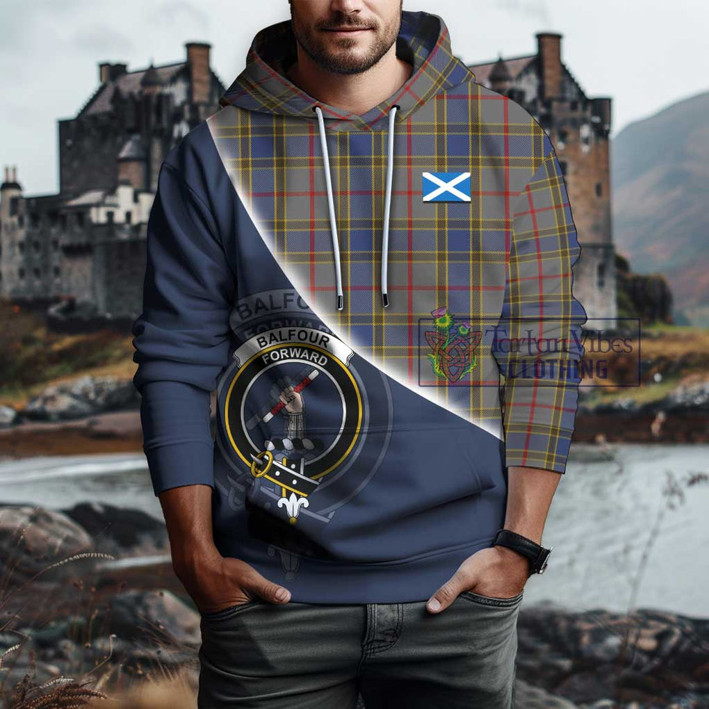 Balfour Tartan Hoodie with Personalised National Flag and Family Crest Half Style - Tartanvibesclothing Shop