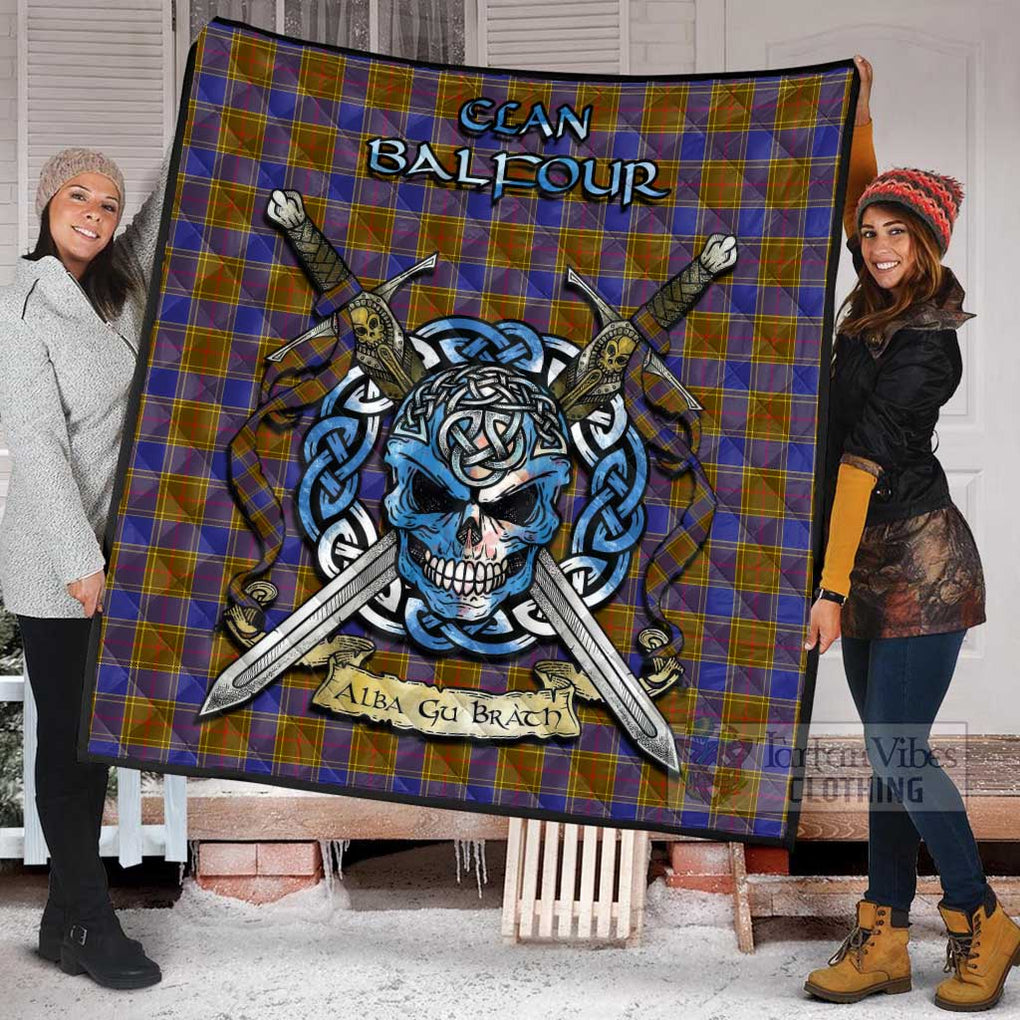 Tartan Vibes Clothing Balfour Tartan Quilt with Celtic Skull Alba Gu Brath Style