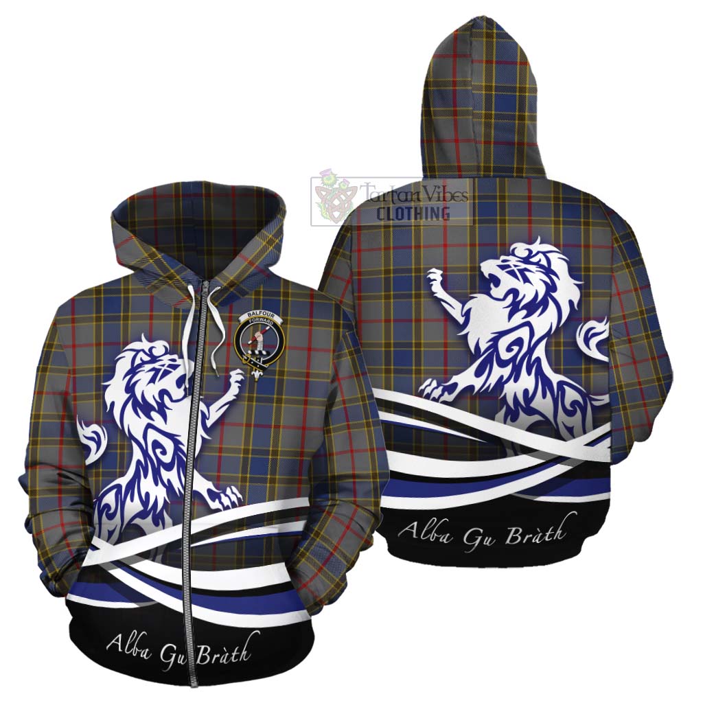 Tartan Vibes Clothing Balfour Tartan Cotton Hoodie with Alba Gu Brath Regal Lion Emblem