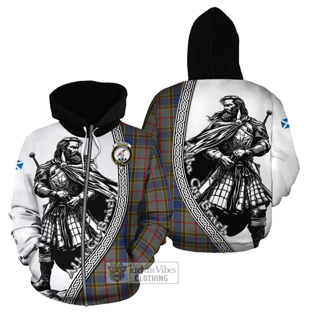 Tartan Vibes Clothing Balfour Tartan Clan Crest Cotton Hoodie with Highlander Warrior Celtic Style