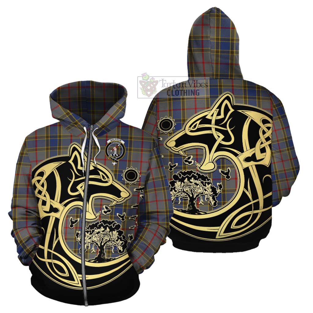 Tartan Vibes Clothing Balfour Tartan Cotton Hoodie with Family Crest Celtic Wolf Style