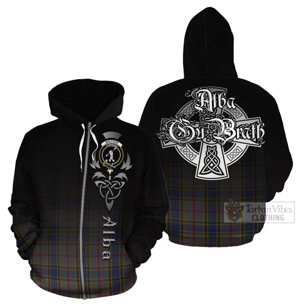 Tartan Vibes Clothing Balfour Tartan Cotton Hoodie Featuring Alba Gu Brath Family Crest Celtic Inspired