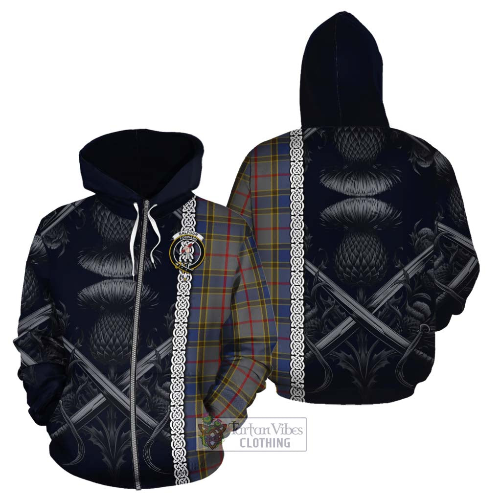 Tartan Vibes Clothing Balfour Tartan Cotton Hoodie with Family Crest Cross Sword Thistle Celtic Vibes