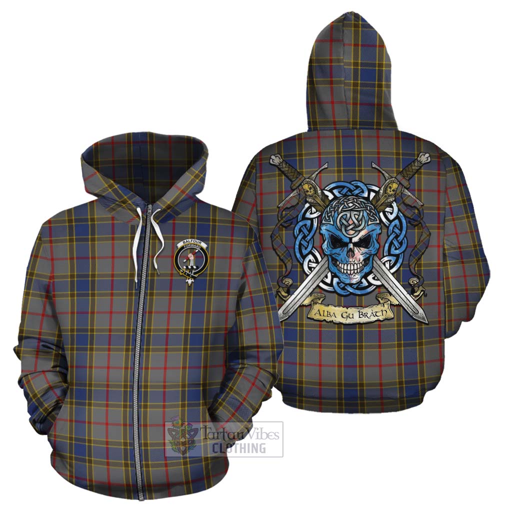 Tartan Vibes Clothing Balfour Tartan Cotton Hoodie with Family Crest Celtic Skull Style