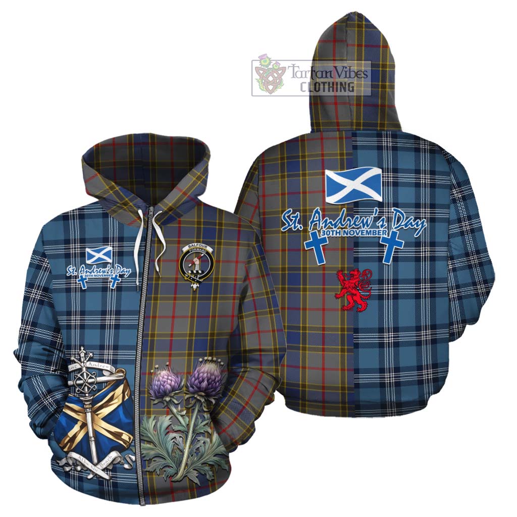 Tartan Vibes Clothing Balfour Tartan Cotton Hoodie Happy St. Andrew's Day Half Tartan Style