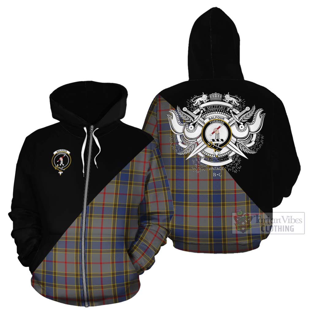 Tartan Vibes Clothing Balfour Tartan Cotton Hoodie with Family Crest and Military Logo Style