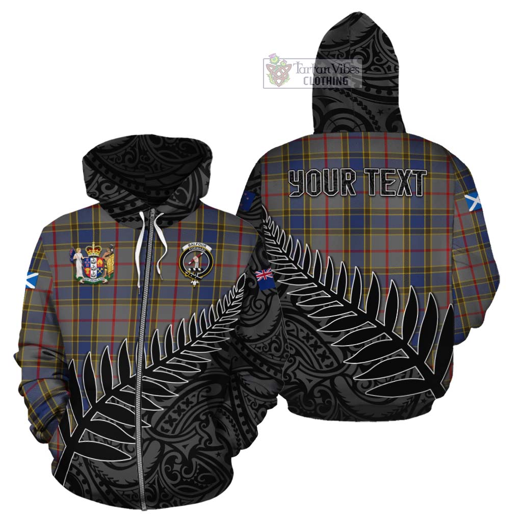 Tartan Vibes Clothing Balfour Crest Tartan Cotton Hoodie with New Zealand Silver Fern Half Style