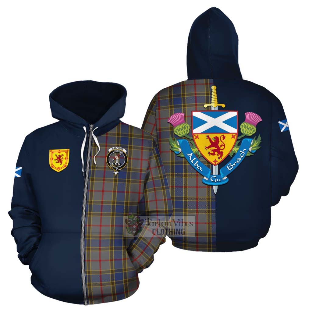 Tartan Vibes Clothing Balfour Tartan Cotton Hoodie Alba with Scottish Lion Royal Arm Half Style