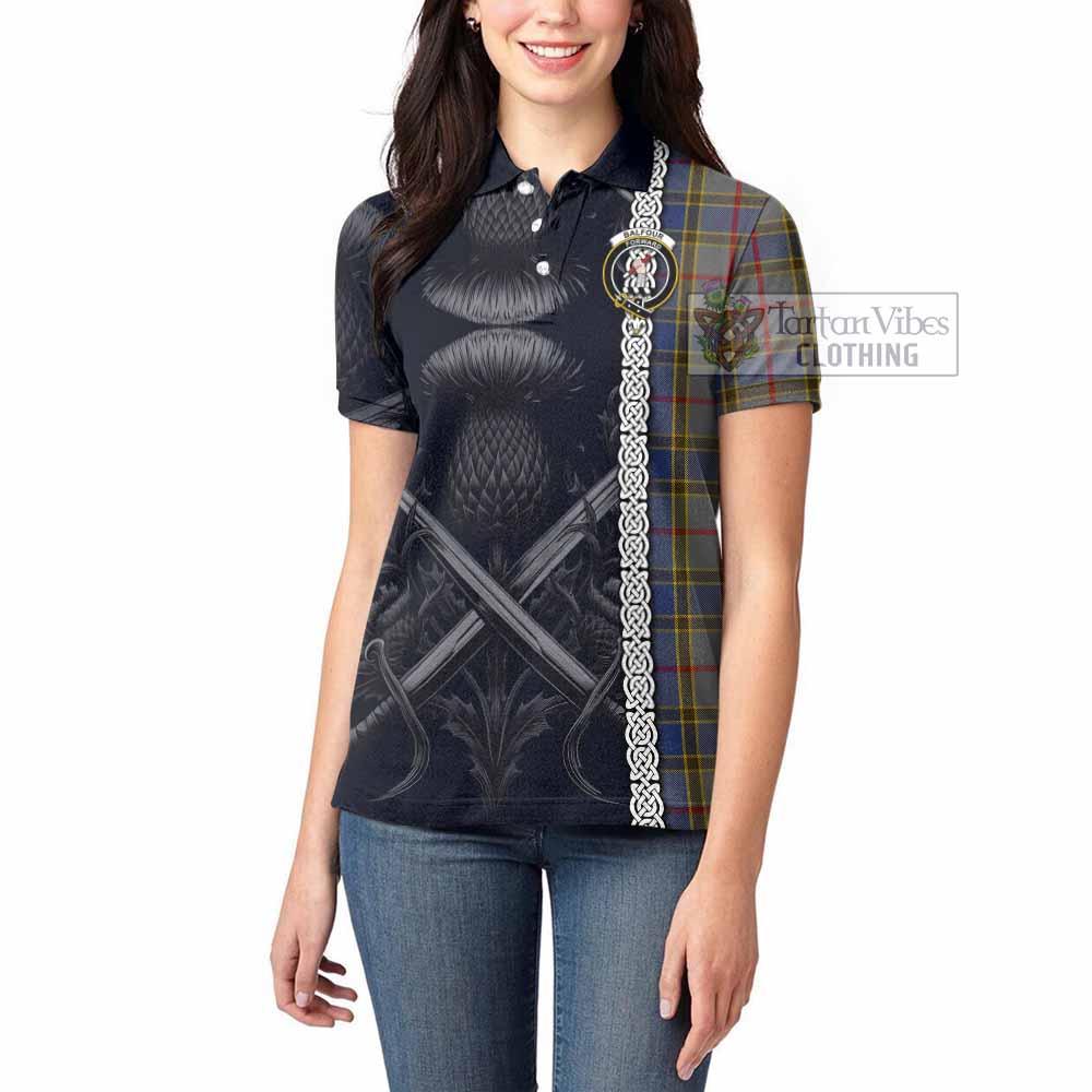 Tartan Vibes Clothing Balfour Tartan Women's Polo Shirt with Family Crest Cross Sword Thistle Celtic Vibes