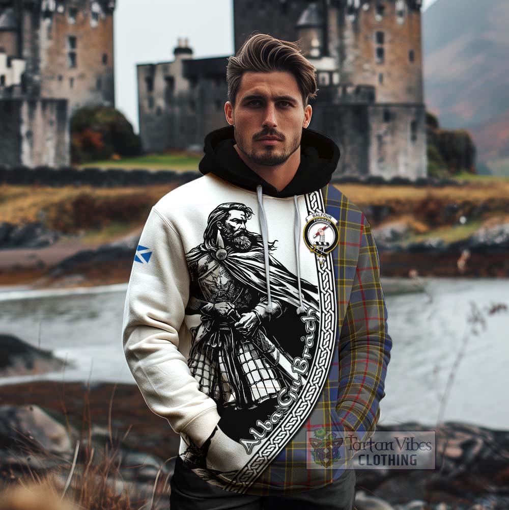 Tartan Vibes Clothing Balfour Tartan Clan Crest Cotton Hoodie with Highlander Warrior Celtic Style