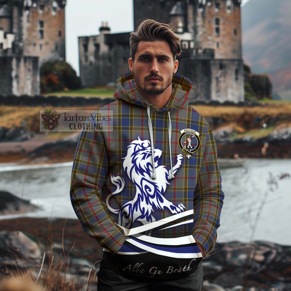 Tartan Vibes Clothing Balfour Tartan Cotton Hoodie with Alba Gu Brath Regal Lion Emblem