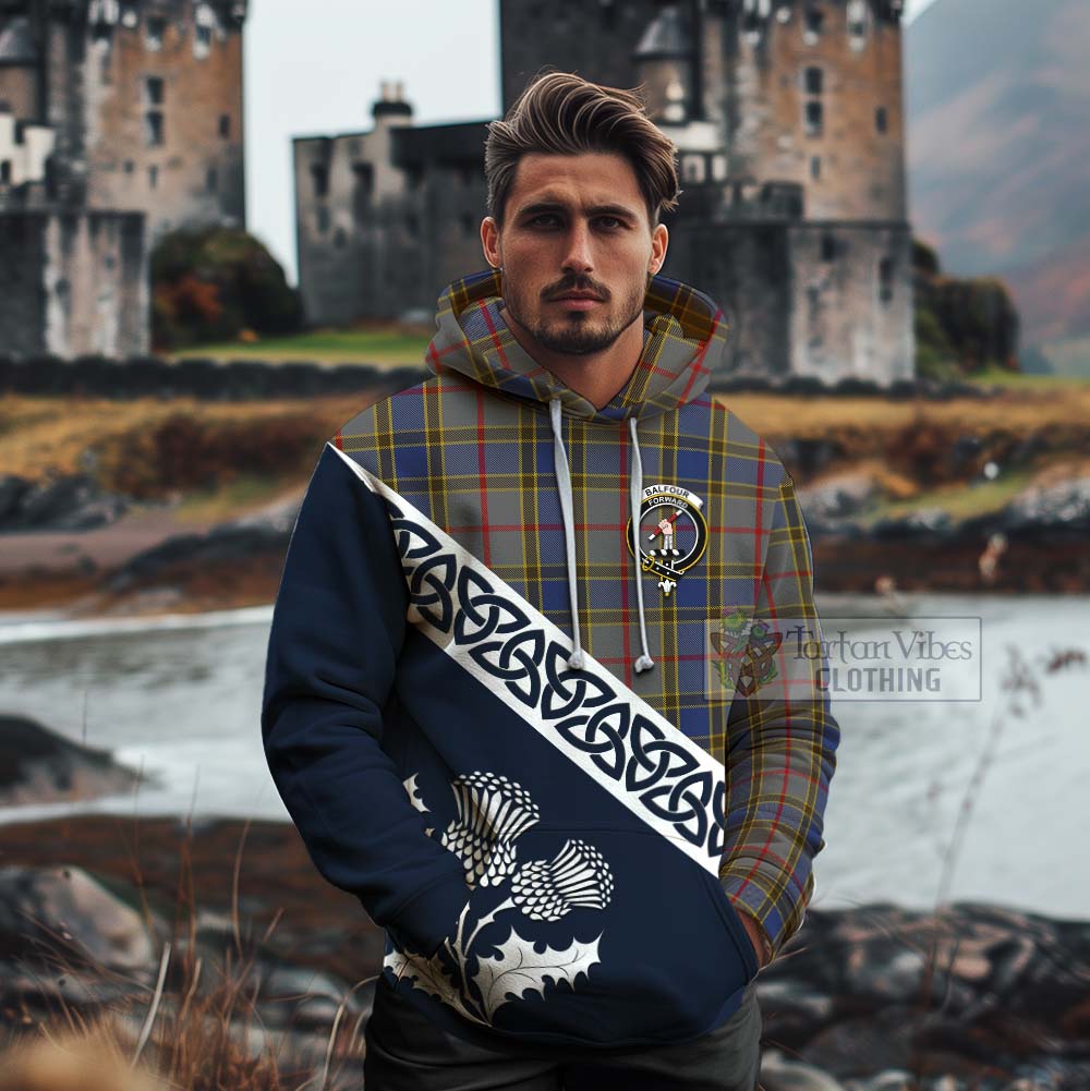 Tartan Vibes Clothing Balfour Tartan Cotton Hoodie Featuring Thistle and Scotland Map