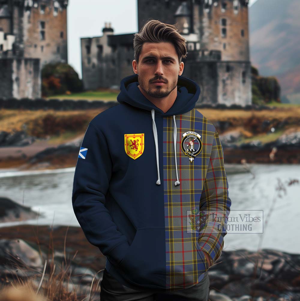 Tartan Vibes Clothing Balfour Tartan Cotton Hoodie Alba with Scottish Lion Royal Arm Half Style