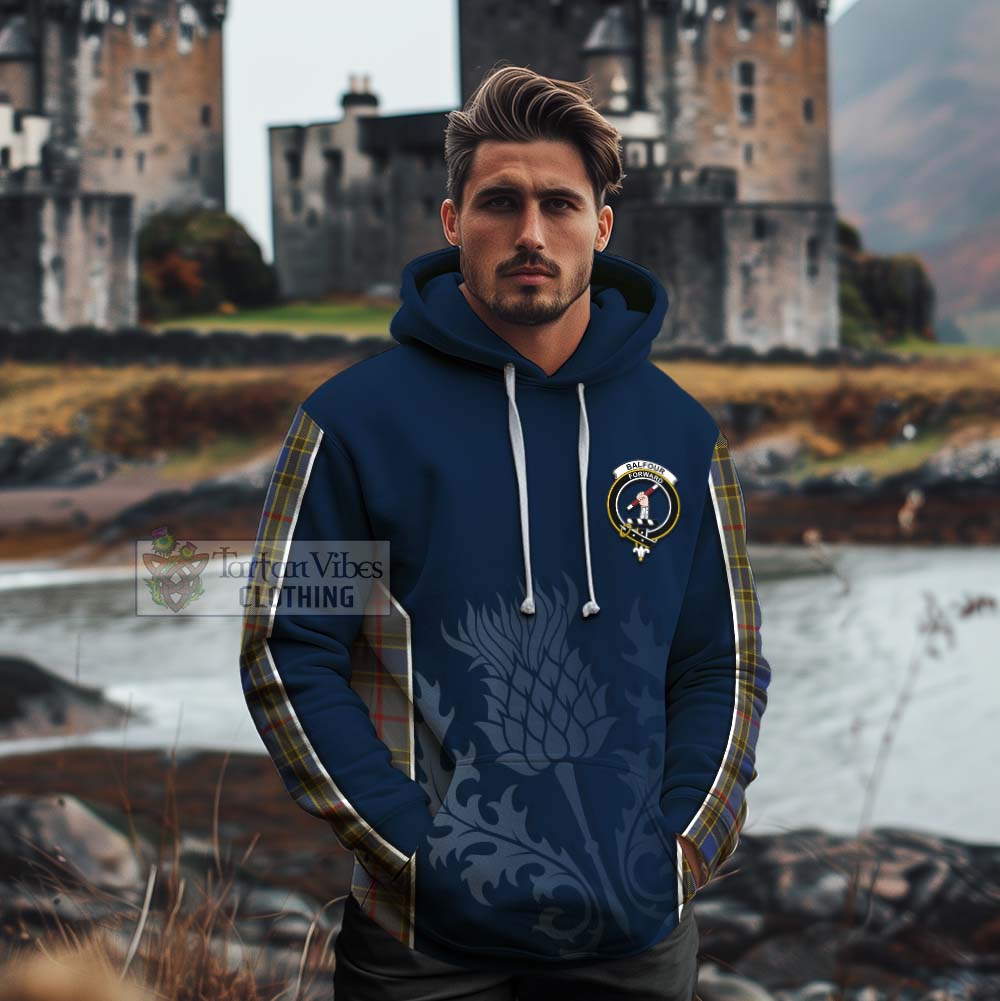 Tartan Vibes Clothing Balfour Tartan Cotton Hoodie with Family Crest and Scottish Thistle Vibes Sport Style