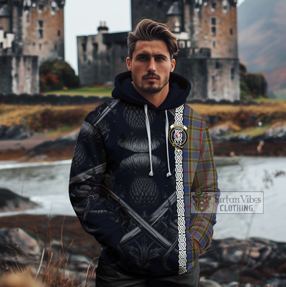 Tartan Vibes Clothing Balfour Tartan Cotton Hoodie with Family Crest Cross Sword Thistle Celtic Vibes