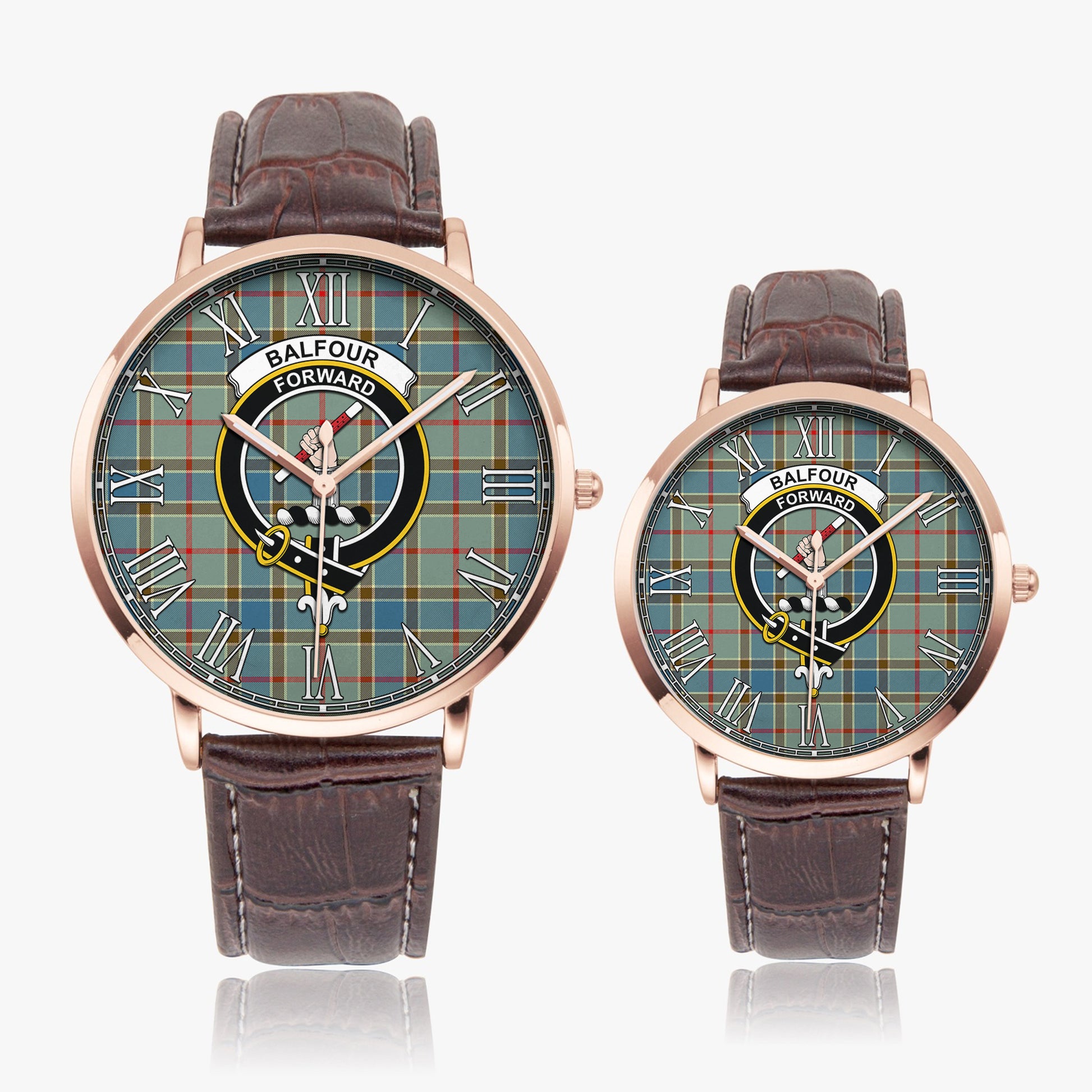 Balfour Blue Tartan Family Crest Leather Strap Quartz Watch - Tartanvibesclothing