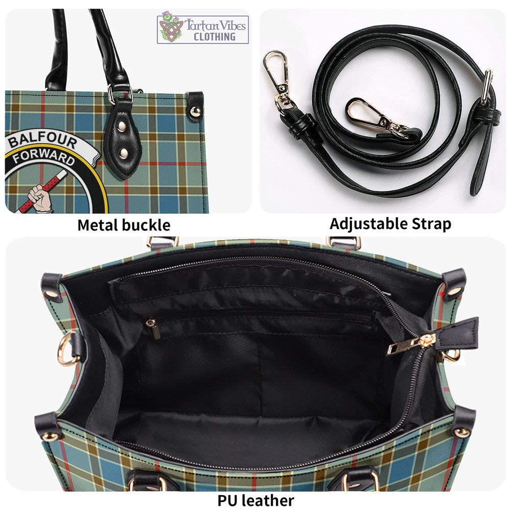 Tartan Vibes Clothing Balfour Blue Tartan Luxury Leather Handbags with Family Crest