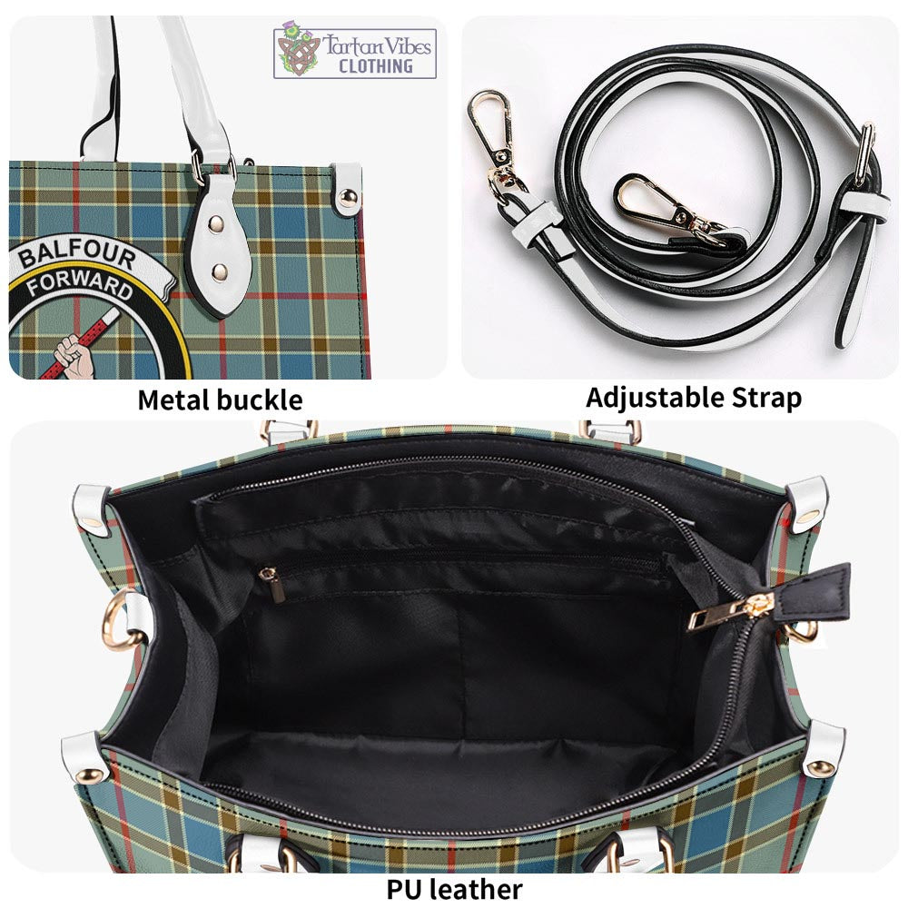 Tartan Vibes Clothing Balfour Blue Tartan Luxury Leather Handbags with Family Crest