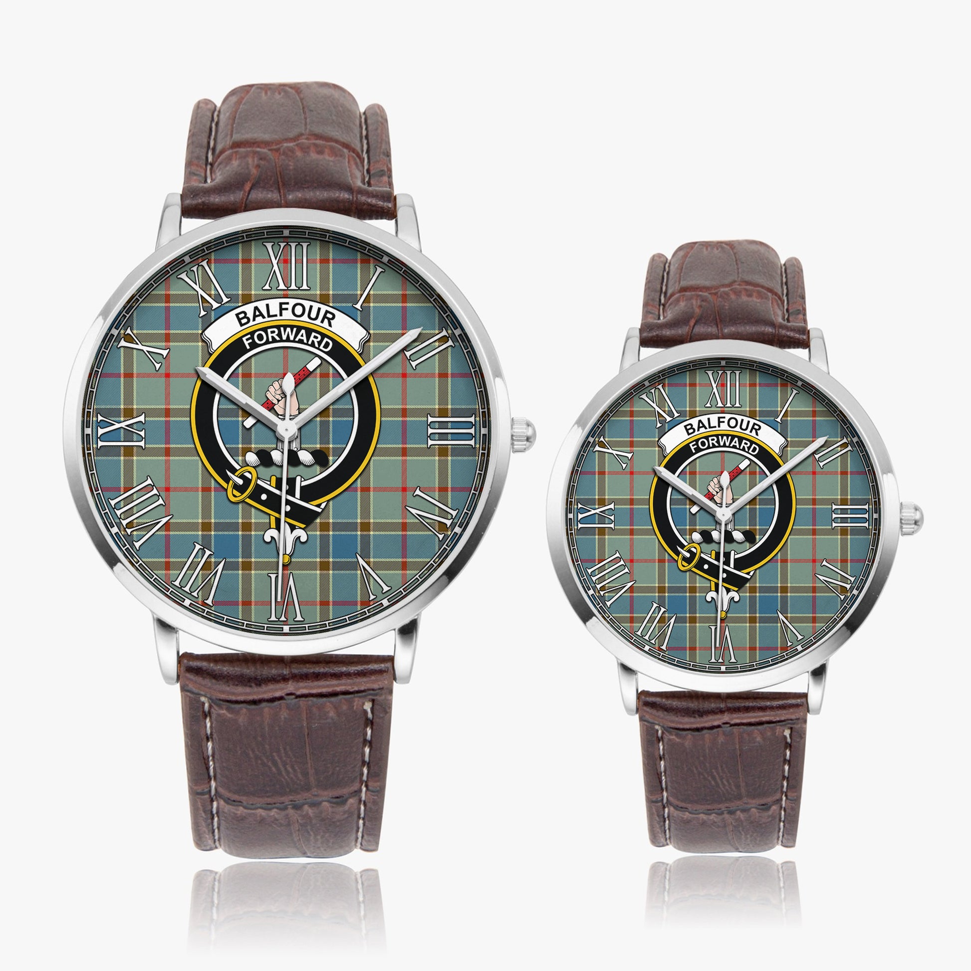 Balfour Blue Tartan Family Crest Leather Strap Quartz Watch - Tartanvibesclothing