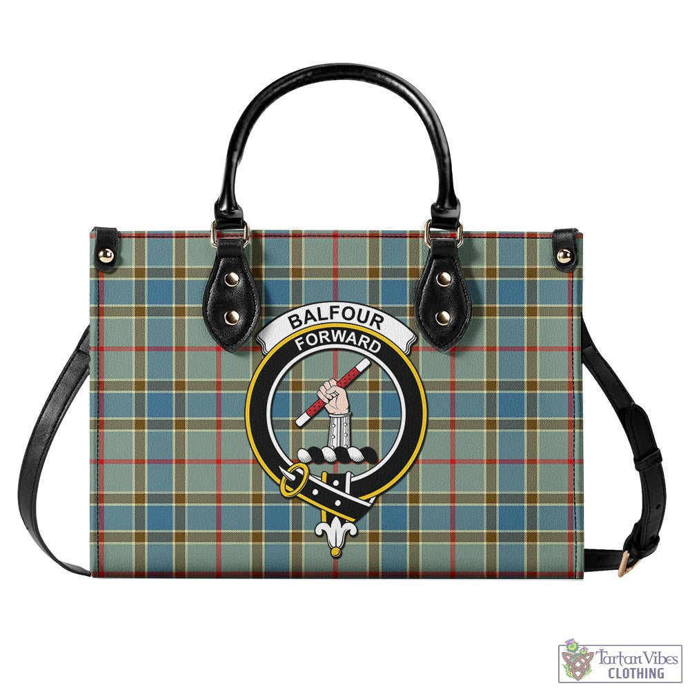 Tartan Vibes Clothing Balfour Blue Tartan Luxury Leather Handbags with Family Crest