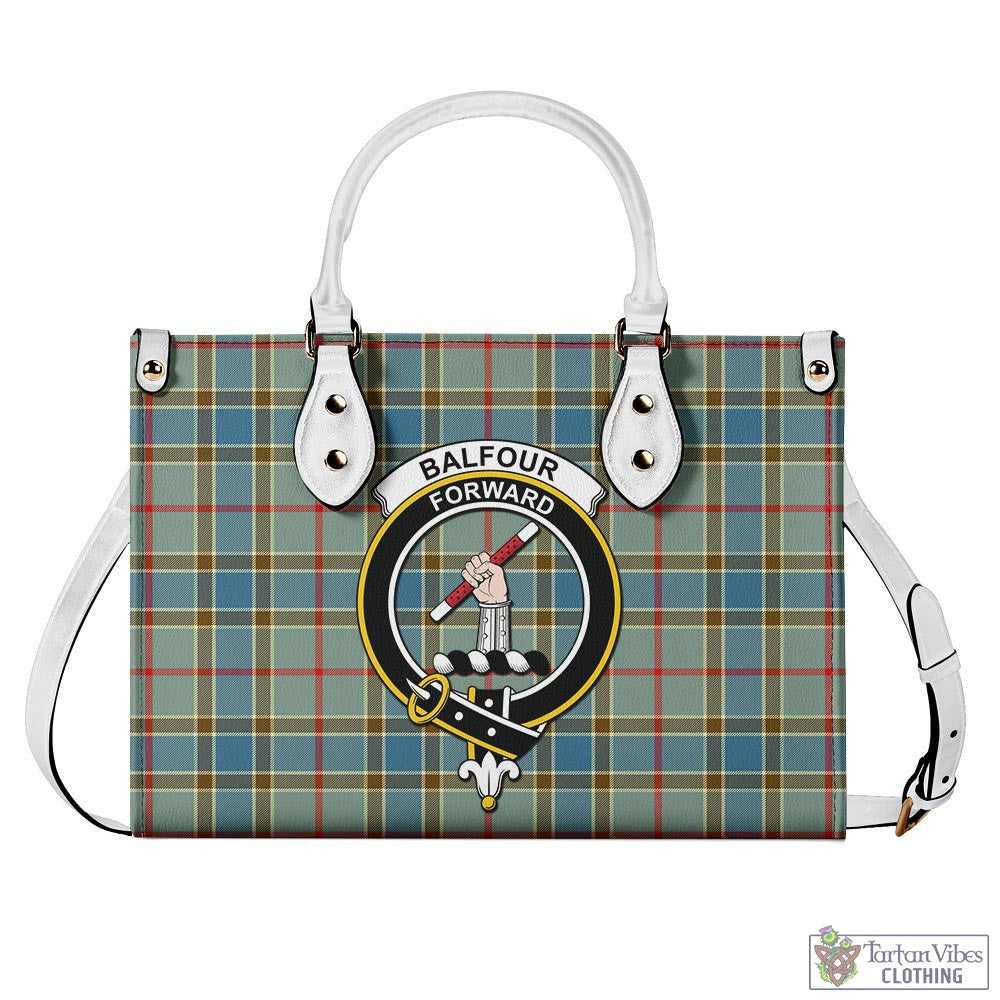 Tartan Vibes Clothing Balfour Blue Tartan Luxury Leather Handbags with Family Crest